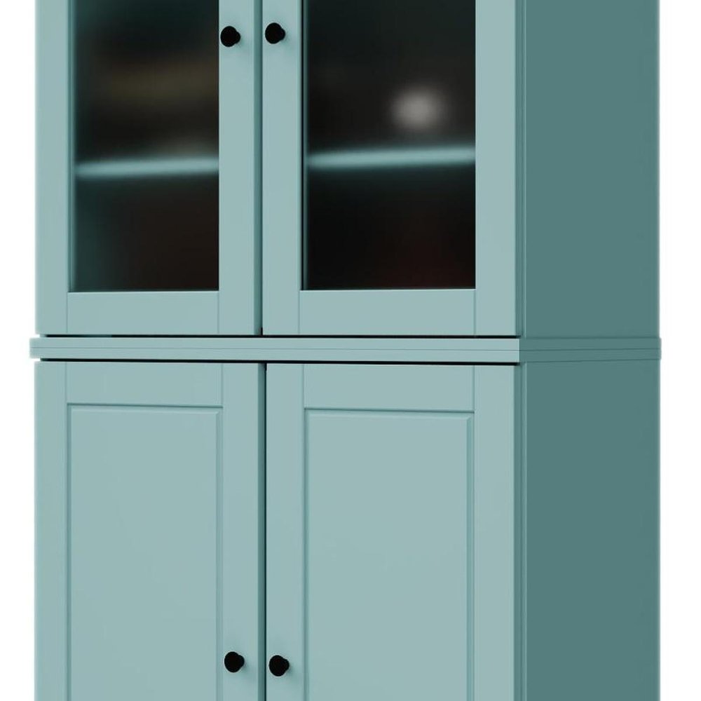 72" Aqua Solid Wood Adjustable Six Tier Library Bookcase with Four Doors — view 4