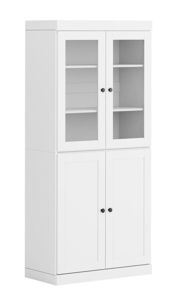72" White Solid Wood Adjustable Six Tier Library Bookcase with Four Doors HomeRoots