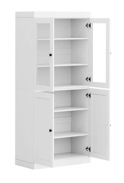 72" White Solid Wood Adjustable Six Tier Library Bookcase with Four Doors HomeRoots