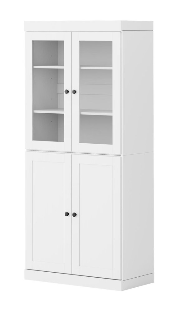 72" White Solid Wood Adjustable Six Tier Library Bookcase with Four Doors — view 5