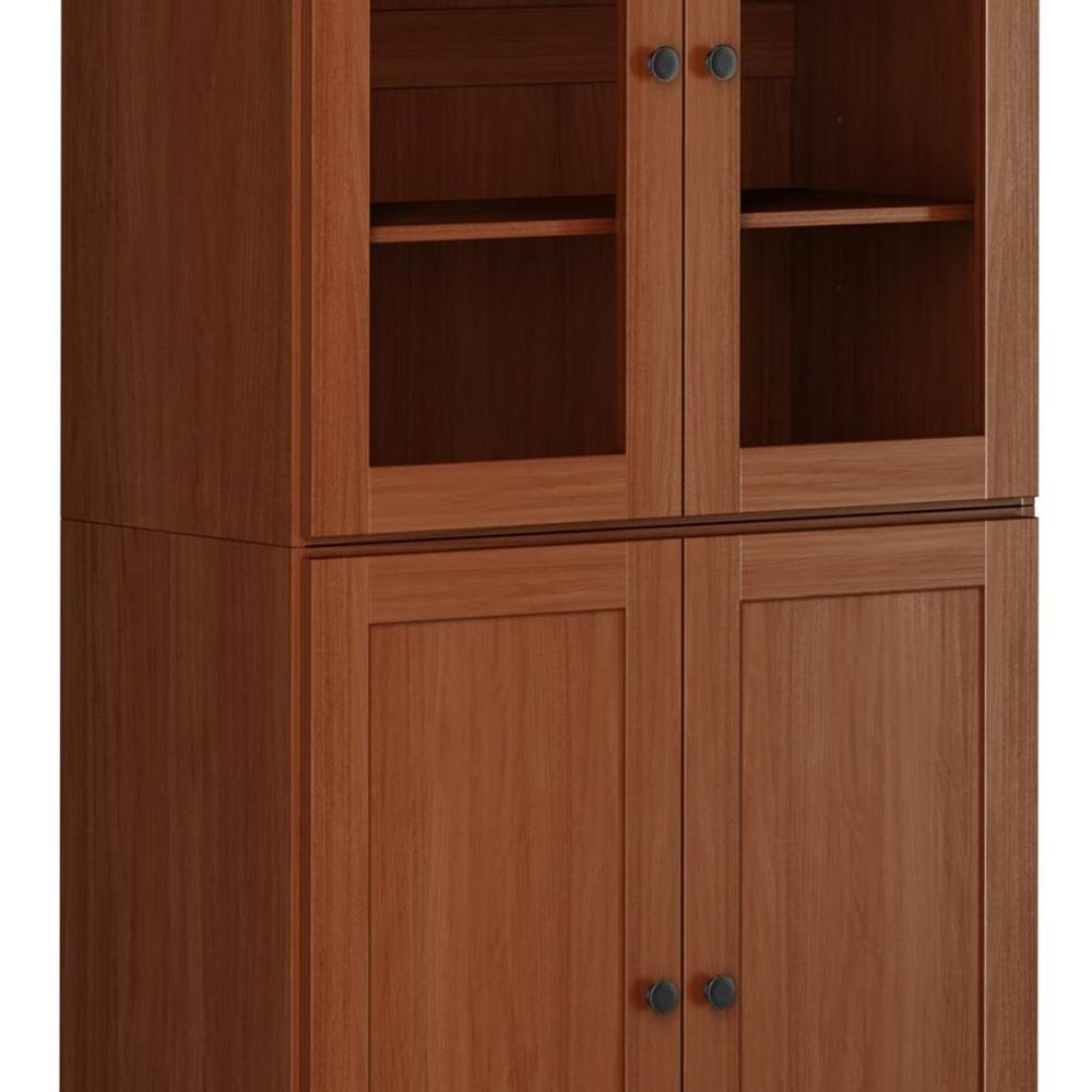 72" Coffee Solid Wood Adjustable Six Tier Library Bookcase with Four Doors — view 4