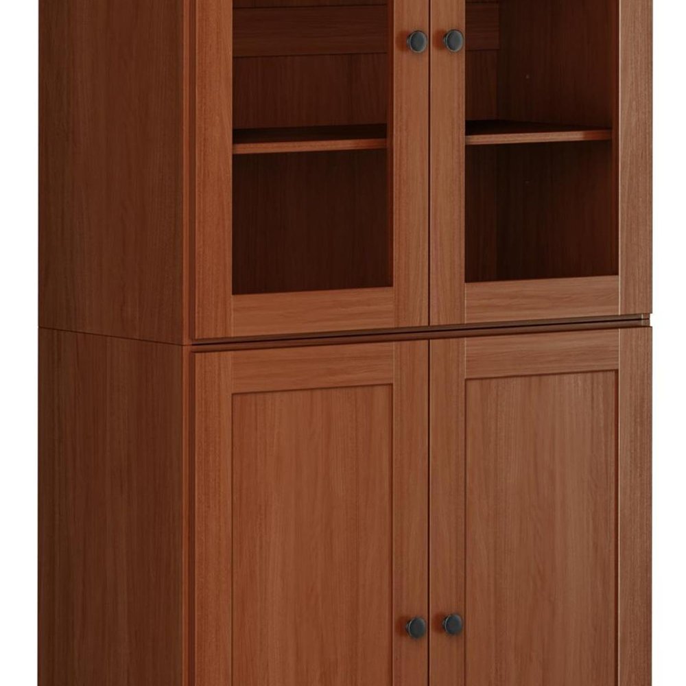 72" Coffee Solid Wood Adjustable Six Tier Library Bookcase with Four Doors — view 5