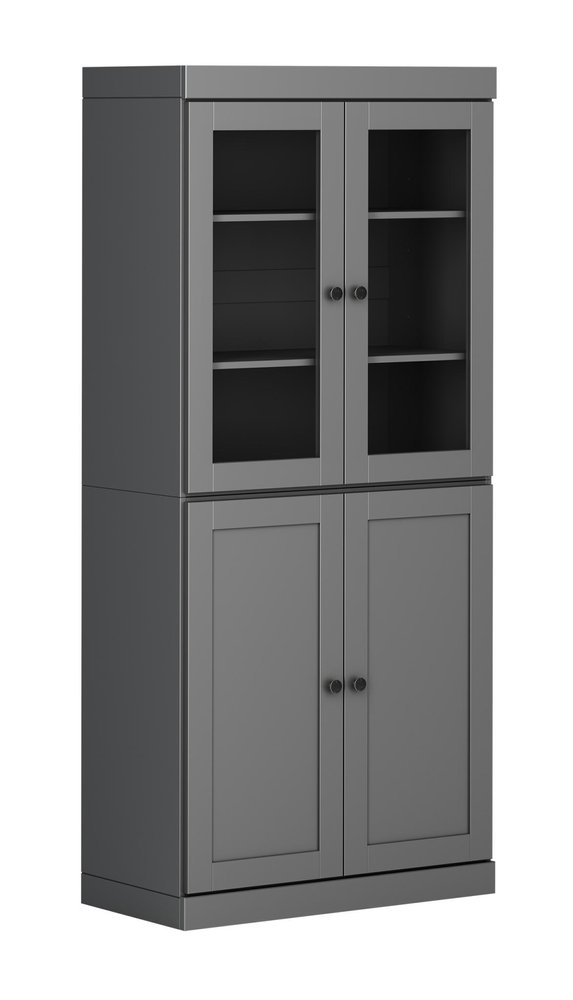 72" Gray Solid Wood Adjustable Six Tier Library Bookcase with Four Doors HomeRoots