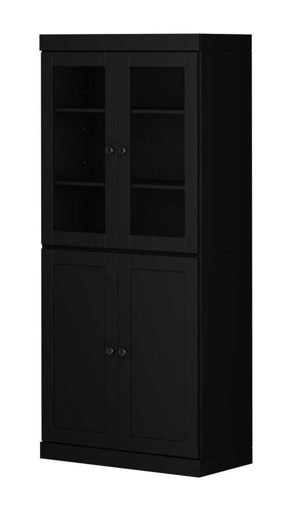 72" Black Solid Wood Adjustable Six Tier Library Bookcase with Four Doors HomeRoots