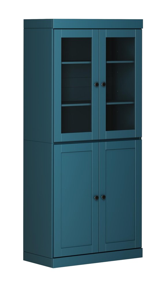 72" Teal Blue Solid Wood Adjustable Six Tier Library Bookcase with Four Doors — view 1