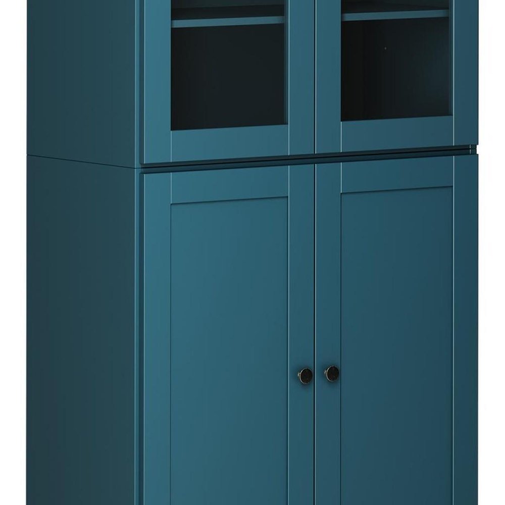 72" Teal Blue Solid Wood Adjustable Six Tier Library Bookcase with Four Doors — view 5