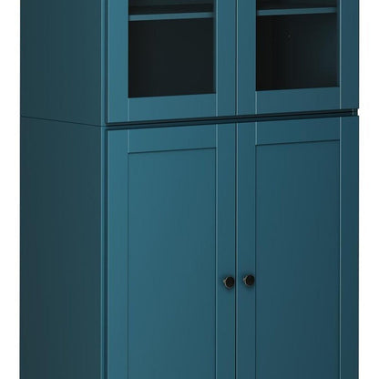 72" Teal Blue Solid Wood Adjustable Six Tier Library Bookcase with Four Doors HomeRoots