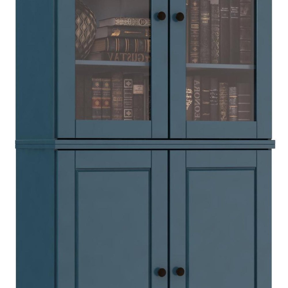 72" Teal Blue Solid Wood Adjustable Six Tier Library Bookcase with Four Doors — view 6