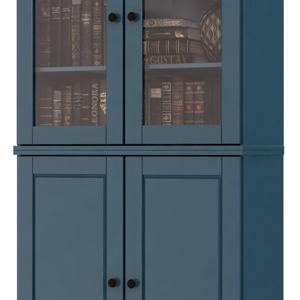 72" Teal Blue Solid Wood Adjustable Six Tier Library Bookcase with Four Doors — view 4