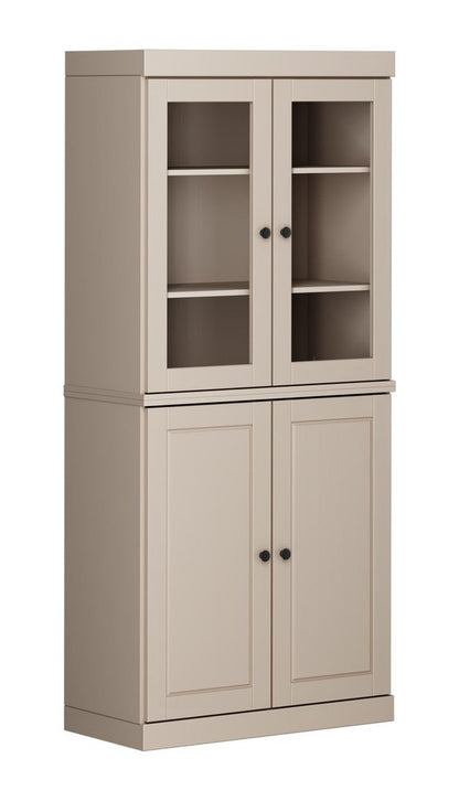 72" Beige Solid Wood Adjustable Six Tier Library Bookcase with Four Doors HomeRoots