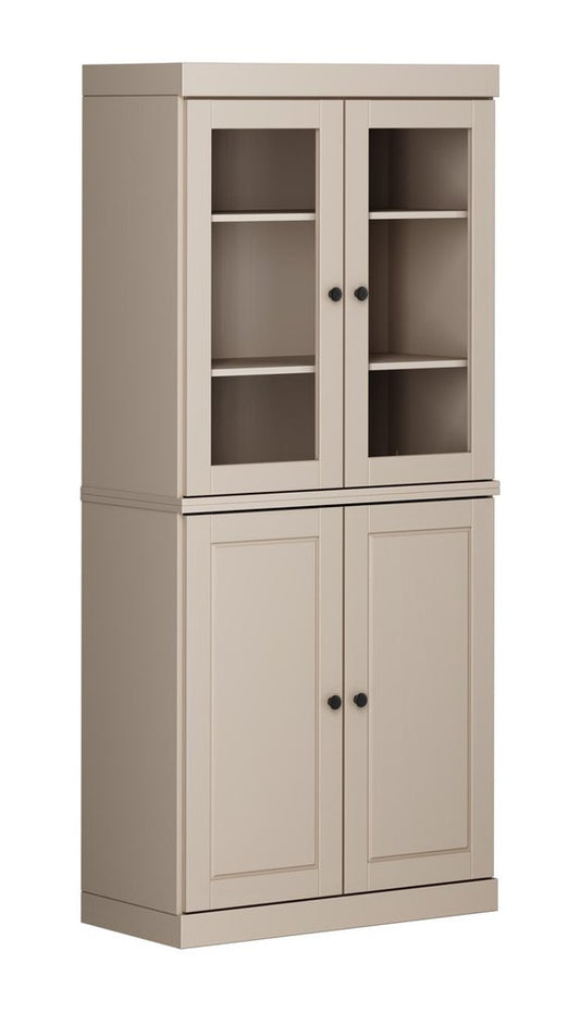 72" Beige Solid Wood Adjustable Six Tier Library Bookcase with Four Doors HomeRoots