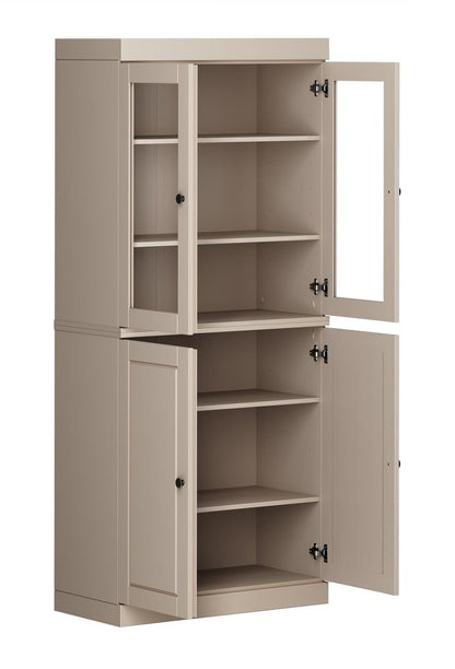 72" Beige Solid Wood Adjustable Six Tier Library Bookcase with Four Doors HomeRoots