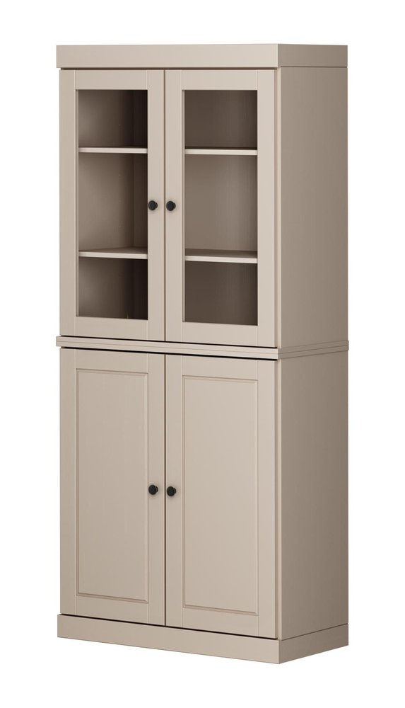 72" Beige Solid Wood Adjustable Six Tier Library Bookcase with Four Doors HomeRoots