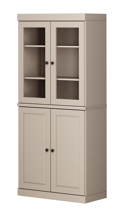 72" Beige Solid Wood Adjustable Six Tier Library Bookcase with Four Doors