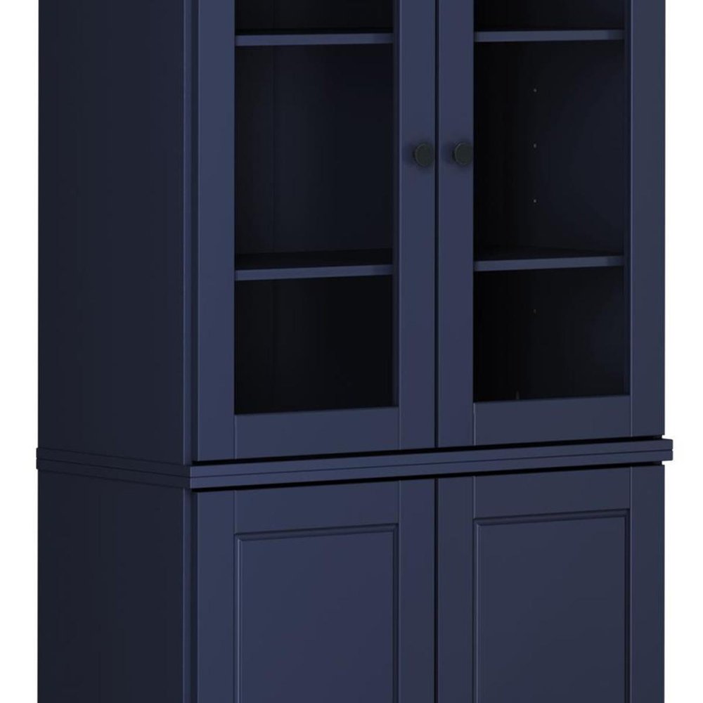 72" Navy Blue Solid Wood Adjustable Six Tier Library Bookcase with Four Doors — view 4
