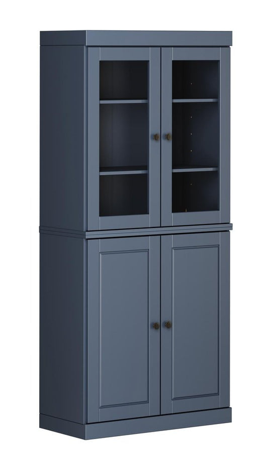 72" French Blue Solid Wood Adjustable Six Tier Library Bookcase with Four Doors