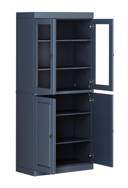 72" French Blue Solid Wood Adjustable Six Tier Library Bookcase with Four Doors HomeRoots