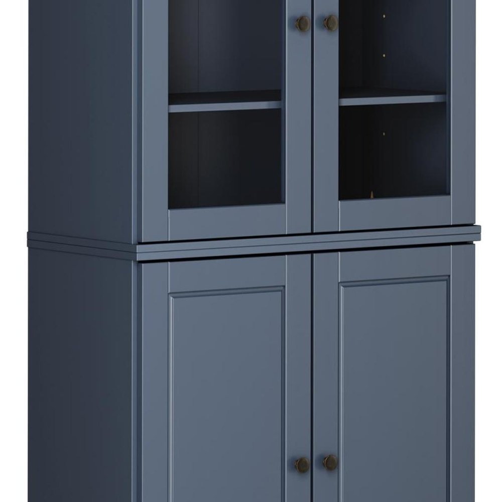 72" French Blue Solid Wood Adjustable Six Tier Library Bookcase with Four Doors — view 5