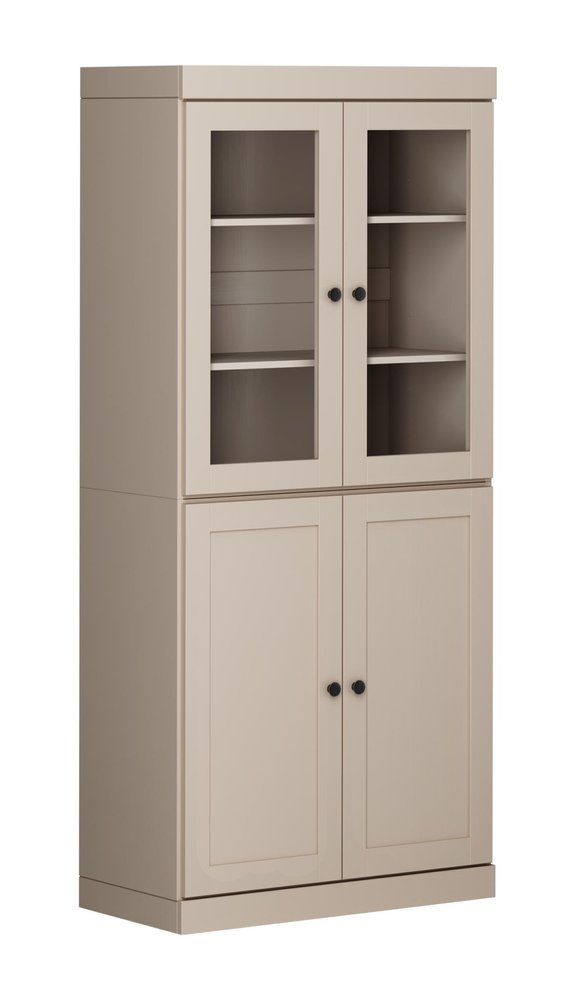 72" Beige Solid Wood Adjustable Six Tier Library Bookcase with Four Doors HomeRoots