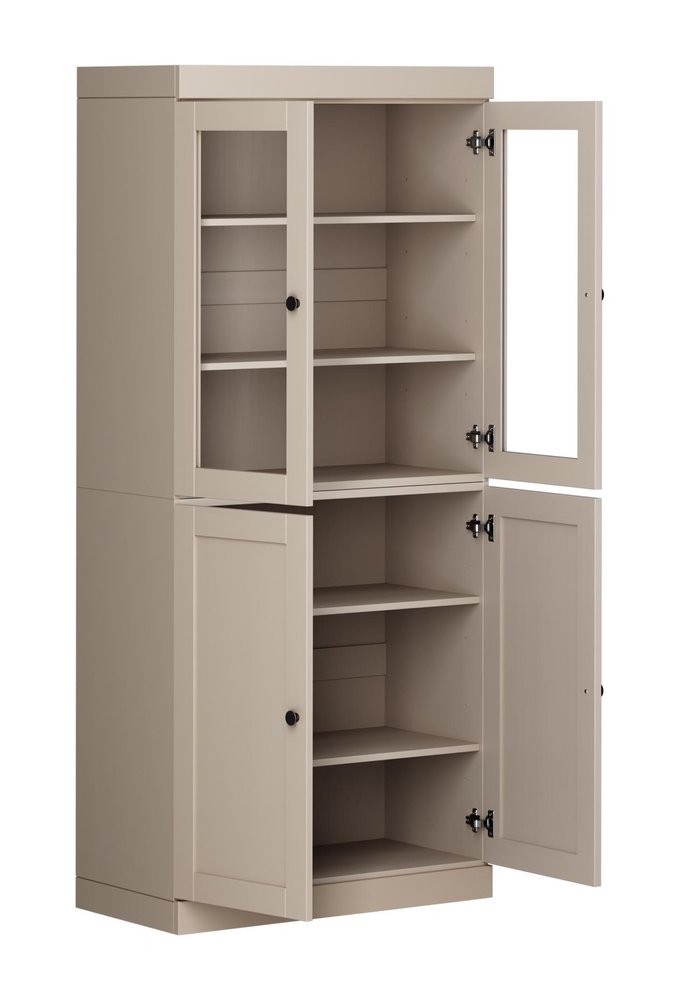 72" Beige Solid Wood Adjustable Six Tier Library Bookcase with Four Doors HomeRoots