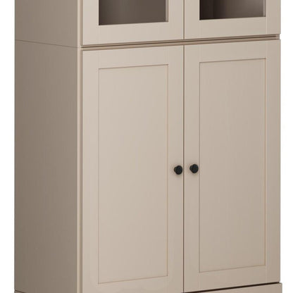 72" Beige Solid Wood Adjustable Six Tier Library Bookcase with Four Doors