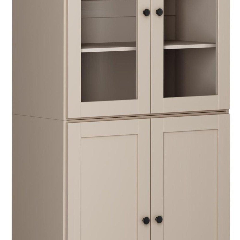 72" Beige Solid Wood Adjustable Six Tier Library Bookcase with Four Doors HomeRoots