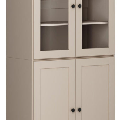 72" Beige Solid Wood Adjustable Six Tier Library Bookcase with Four Doors HomeRoots