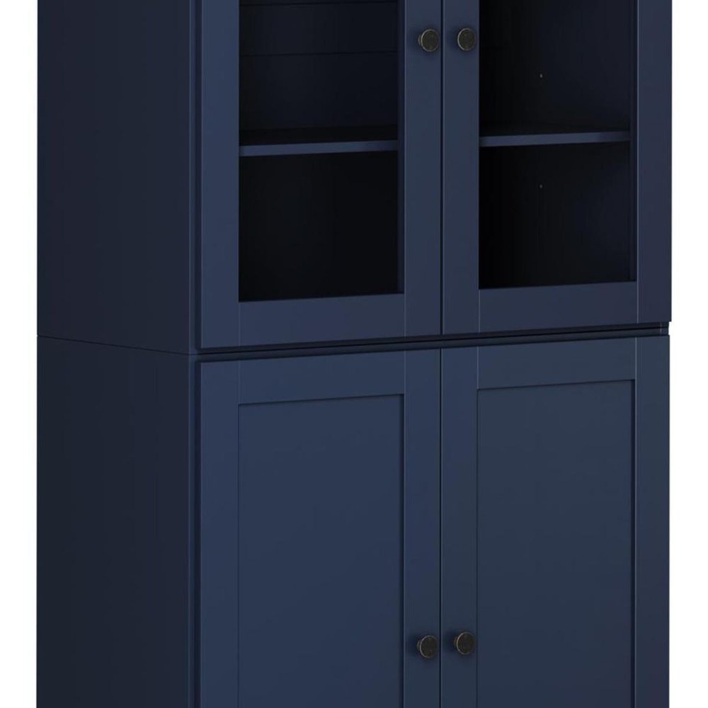 72" Navy Blue Solid Wood Adjustable Six Tier Library Bookcase with Four Doors — view 5