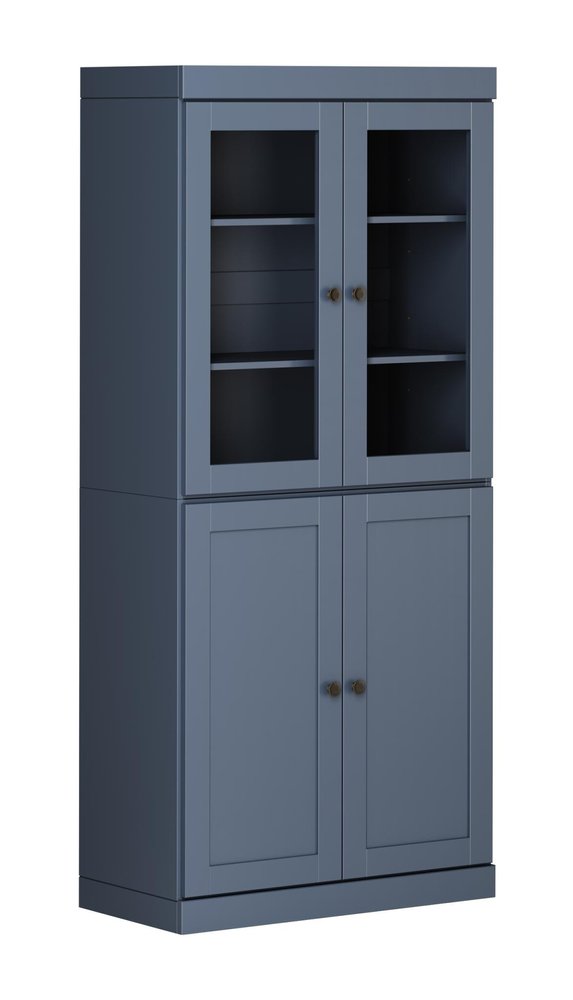 72" French Blue Solid Wood Adjustable Six Tier Library Bookcase with Four Doors HomeRoots
