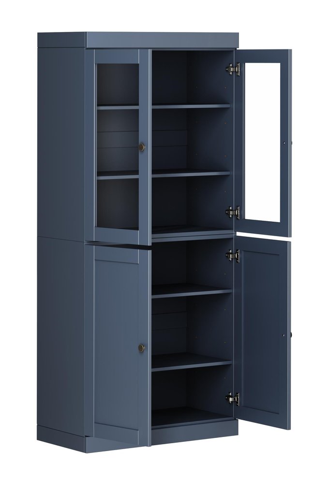 72" French Blue Solid Wood Adjustable Six Tier Library Bookcase with Four Doors — view 2