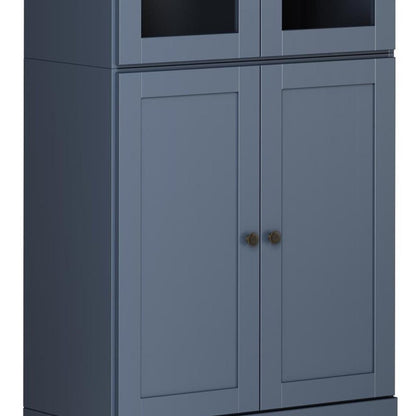 72" French Blue Solid Wood Adjustable Six Tier Library Bookcase with Four Doors