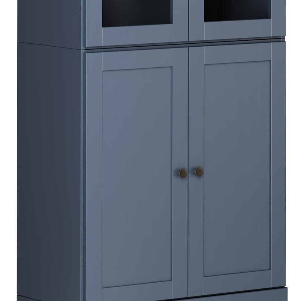 72" French Blue Solid Wood Adjustable Six Tier Library Bookcase with Four Doors HomeRoots