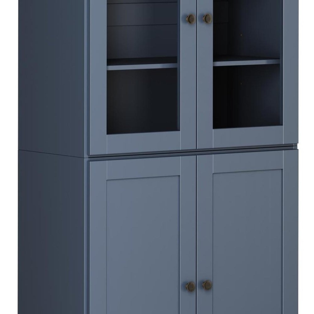 72" French Blue Solid Wood Adjustable Six Tier Library Bookcase with Four Doors — view 5