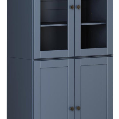 72" French Blue Solid Wood Adjustable Six Tier Library Bookcase with Four Doors HomeRoots