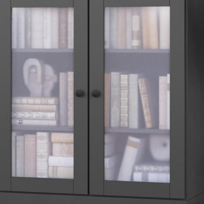 36" Gray Solid Wood Adjustable Three Tier Library Bookcase with Two Doors