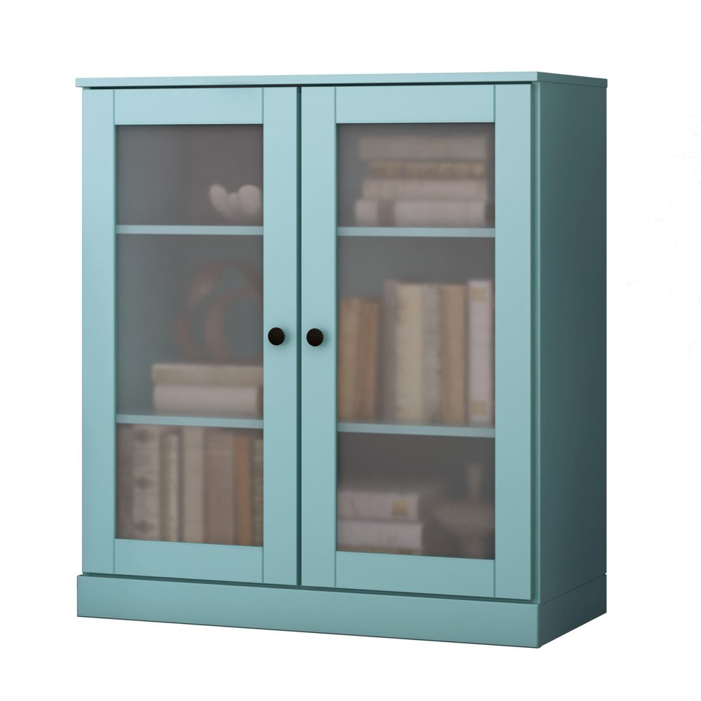 36" Aqua Solid Wood Adjustable Three Tier Library Bookcase with Two Doors — view 5