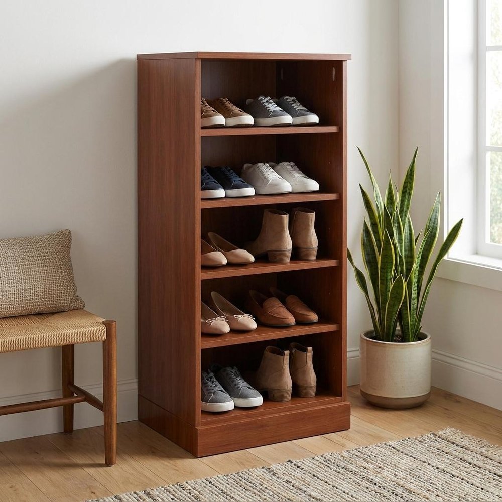 Coffee Ten Pair Solid WoodShoe Storage Cabinet — view 9