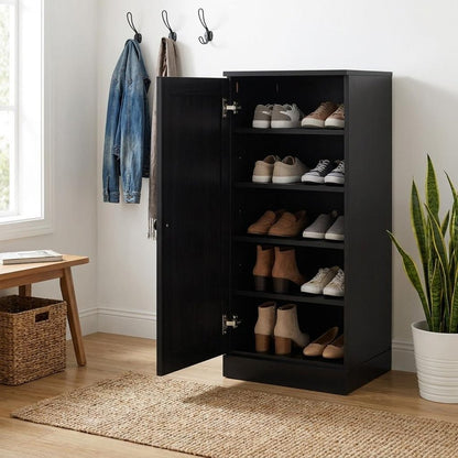 Black Ten Pair Solid WoodShoe Storage Cabinet HomeRoots