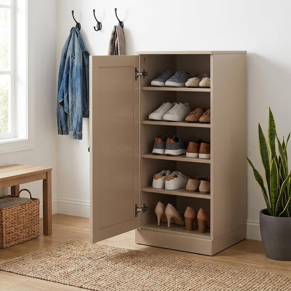 Beige Ten Pair Solid WoodShoe Storage Cabinet — view 4