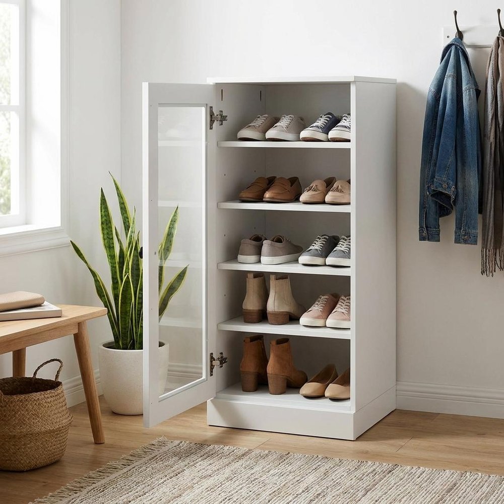 White Ten Pair Solid WoodShoe Storage Cabinet — view 4