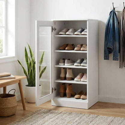 White Ten Pair Solid WoodShoe Storage Cabinet HomeRoots