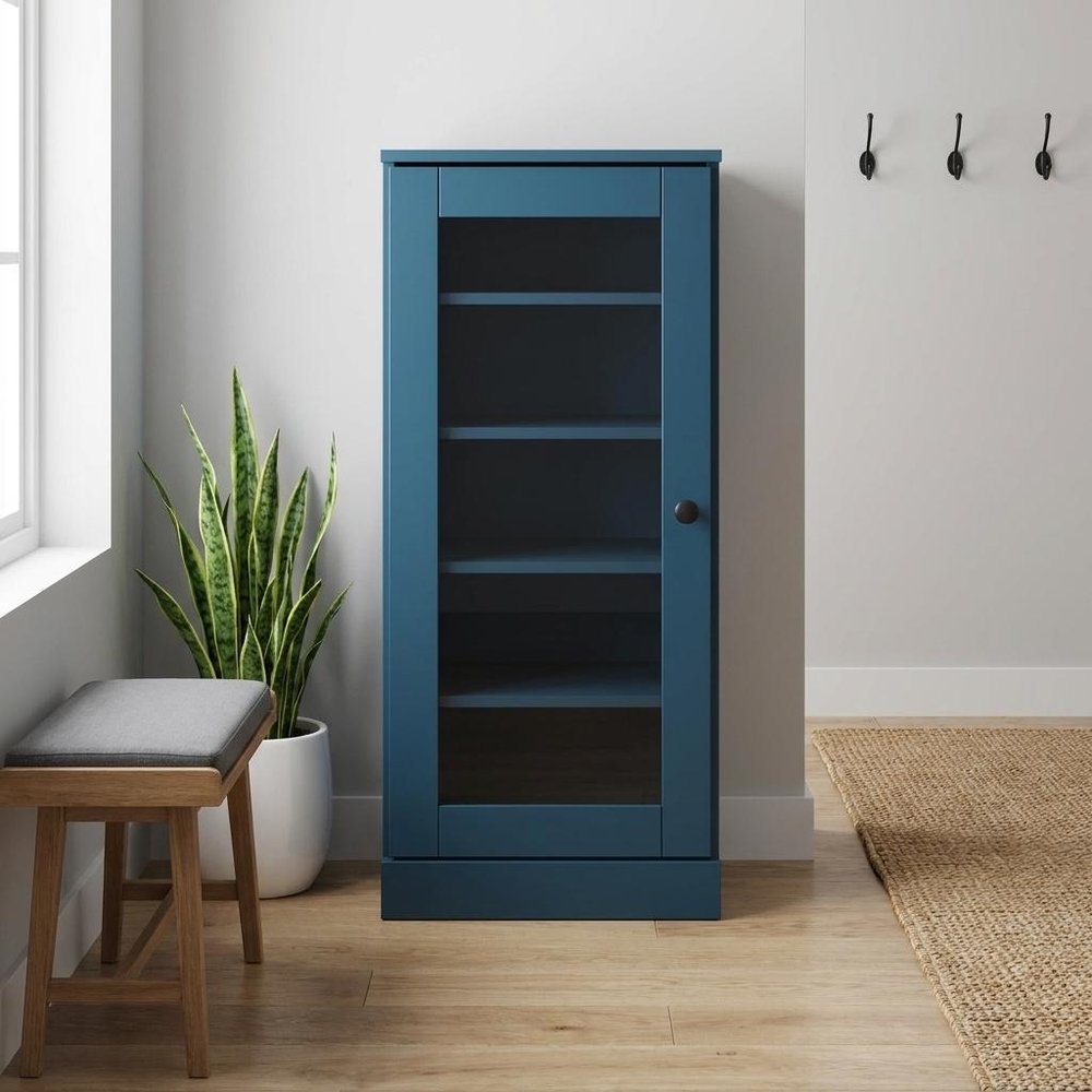 Teal Blue Ten Pair Solid WoodShoe Storage Cabinet — view 5