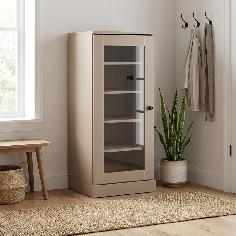 Beige Ten Pair Solid WoodShoe Storage Cabinet HomeRoots