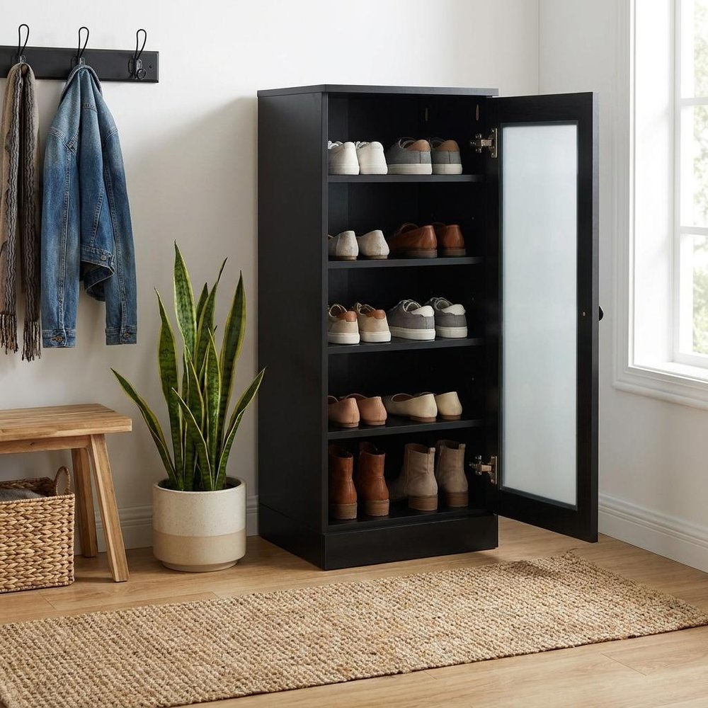 Black Ten Pair Solid WoodShoe Storage Cabinet HomeRoots