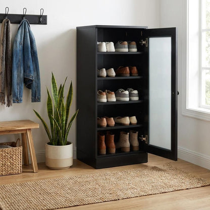 Black Ten Pair Solid WoodShoe Storage Cabinet