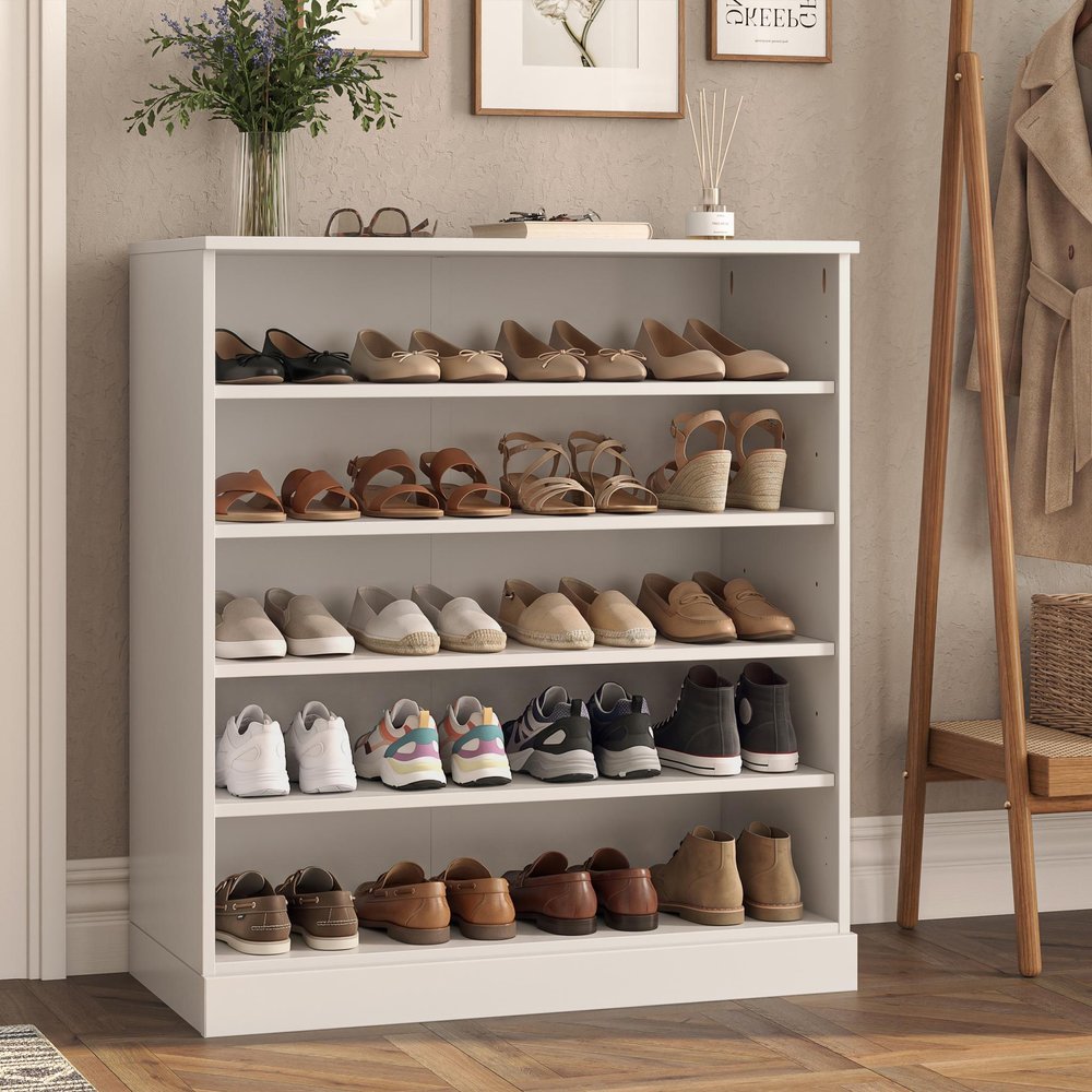 White Twenty Pair Solid WoodShoe Storage Cabinet HomeRoots