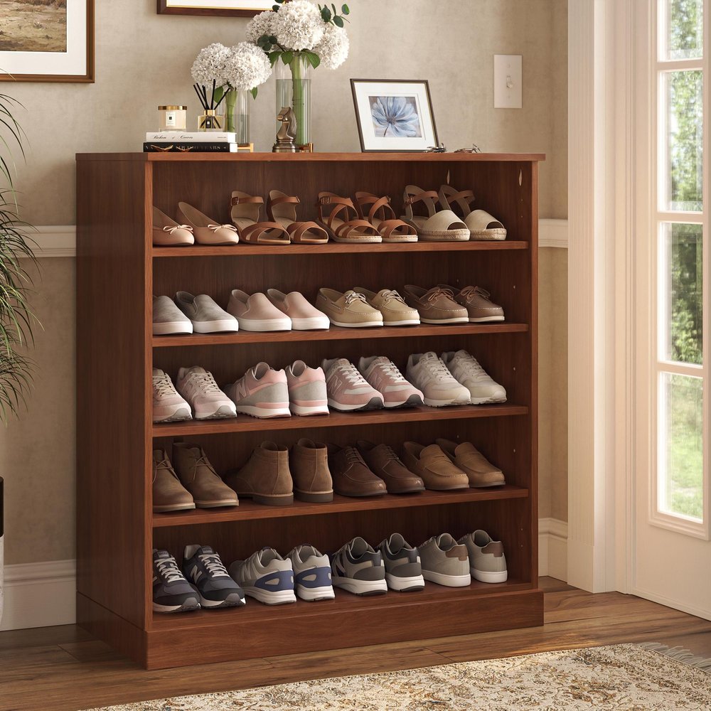 Coffee Twenty Pair Solid WoodShoe Storage Cabinet HomeRoots