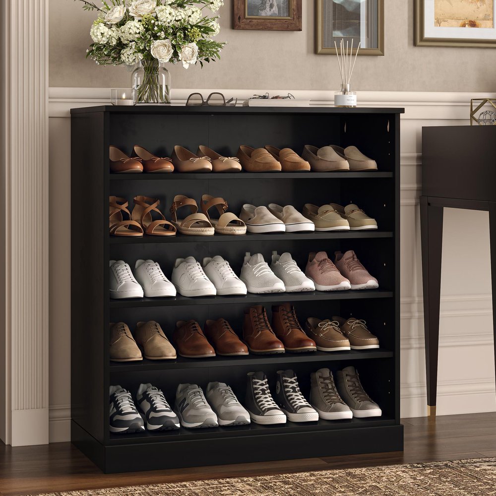 Black Twenty Pair Solid WoodShoe Storage Cabinet HomeRoots