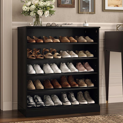 Black Twenty Pair Solid WoodShoe Storage Cabinet HomeRoots