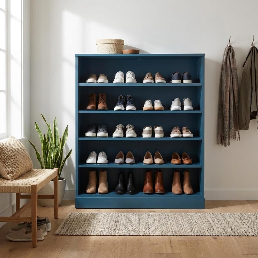 Teal Blue Twenty Pair Solid WoodShoe Storage Cabinet — view 3